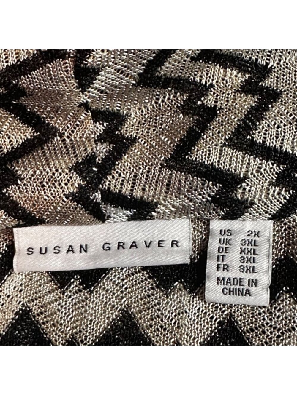 Susan Graver Women's Chevron Pattern Sheer Cardigan Jacket 2X Black Beige Travel - Picture 4 of 11